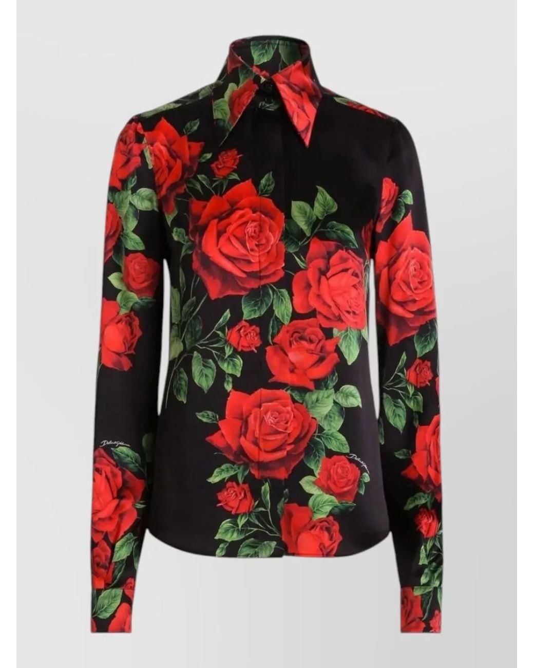 Dolce & Gabbana Red Rose Print Silk Shirt