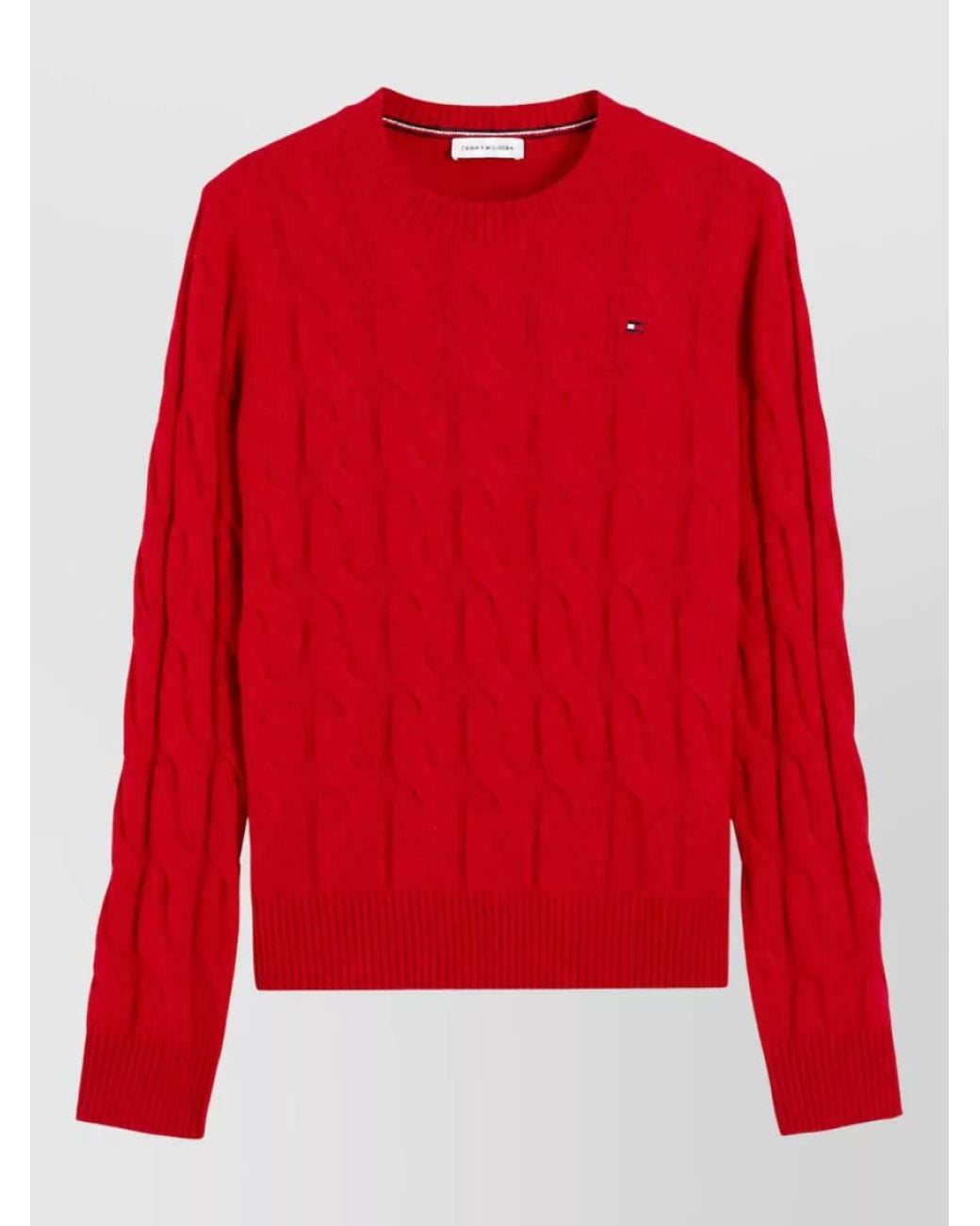 Tommy Hilfiger Red Wool Cable-Knit Crew-Neck Sweater