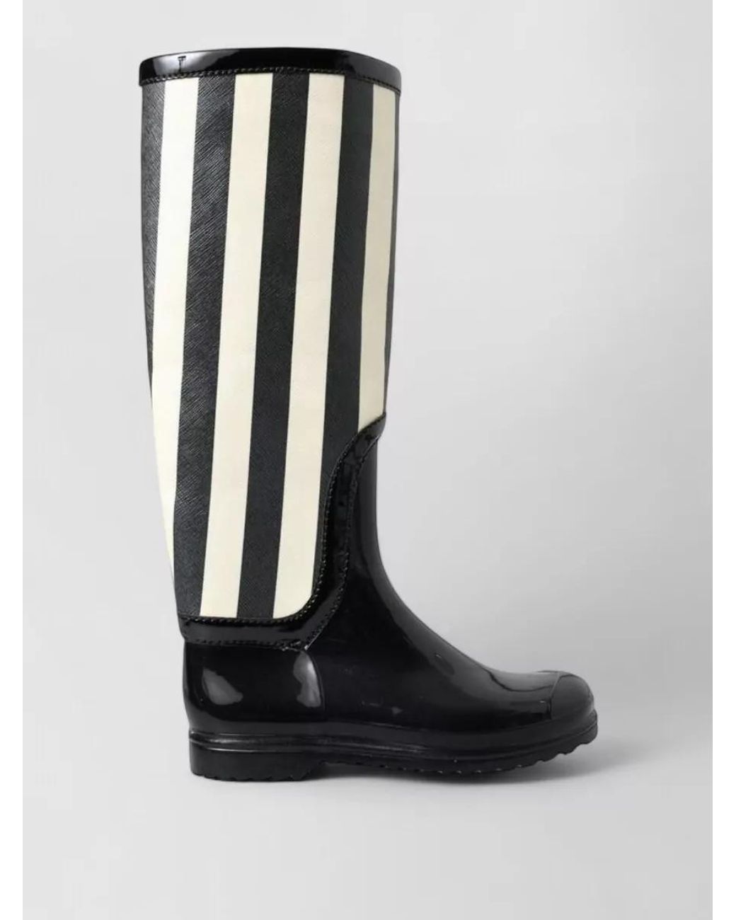 Dolce & Gabbana Black Striped Rubber Knee-High Boots