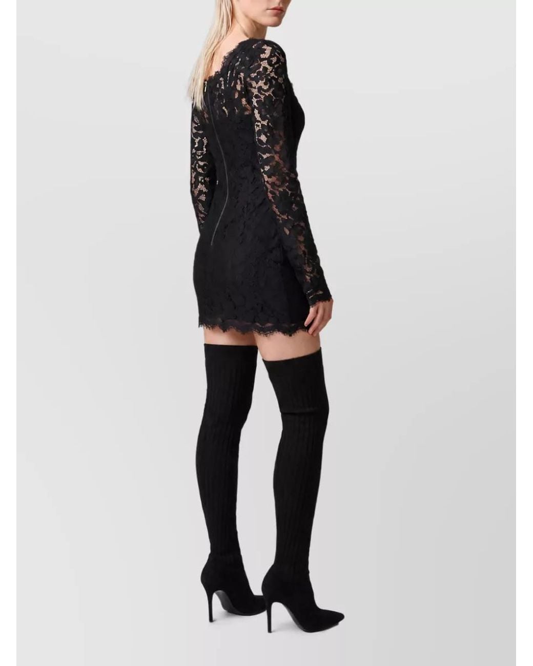 Dolce & Gabbana Black Lace Long-Sleeve Fitted Mini Dress
