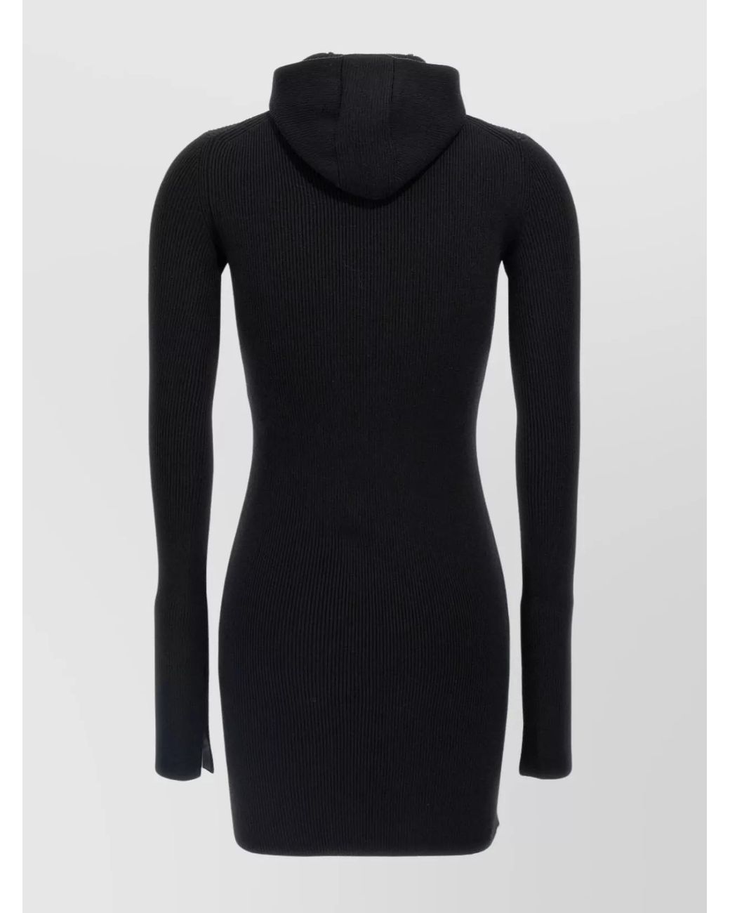 Fendi Black Wool Silk Ribbed Hooded Mini Dress