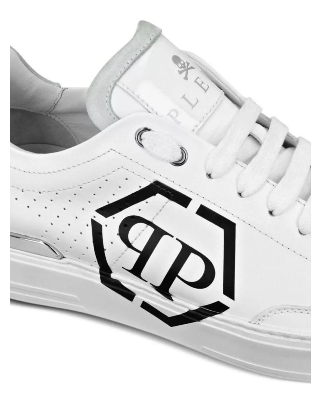 Philipp Plein Metallic Leather Logo-Print Low-Top Sneakers for men