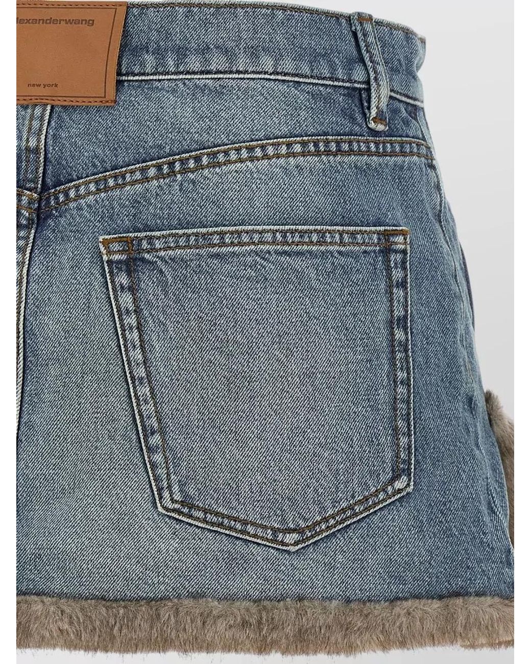 Alexander Wang Blue Denim Fur Trim Mini Skirt