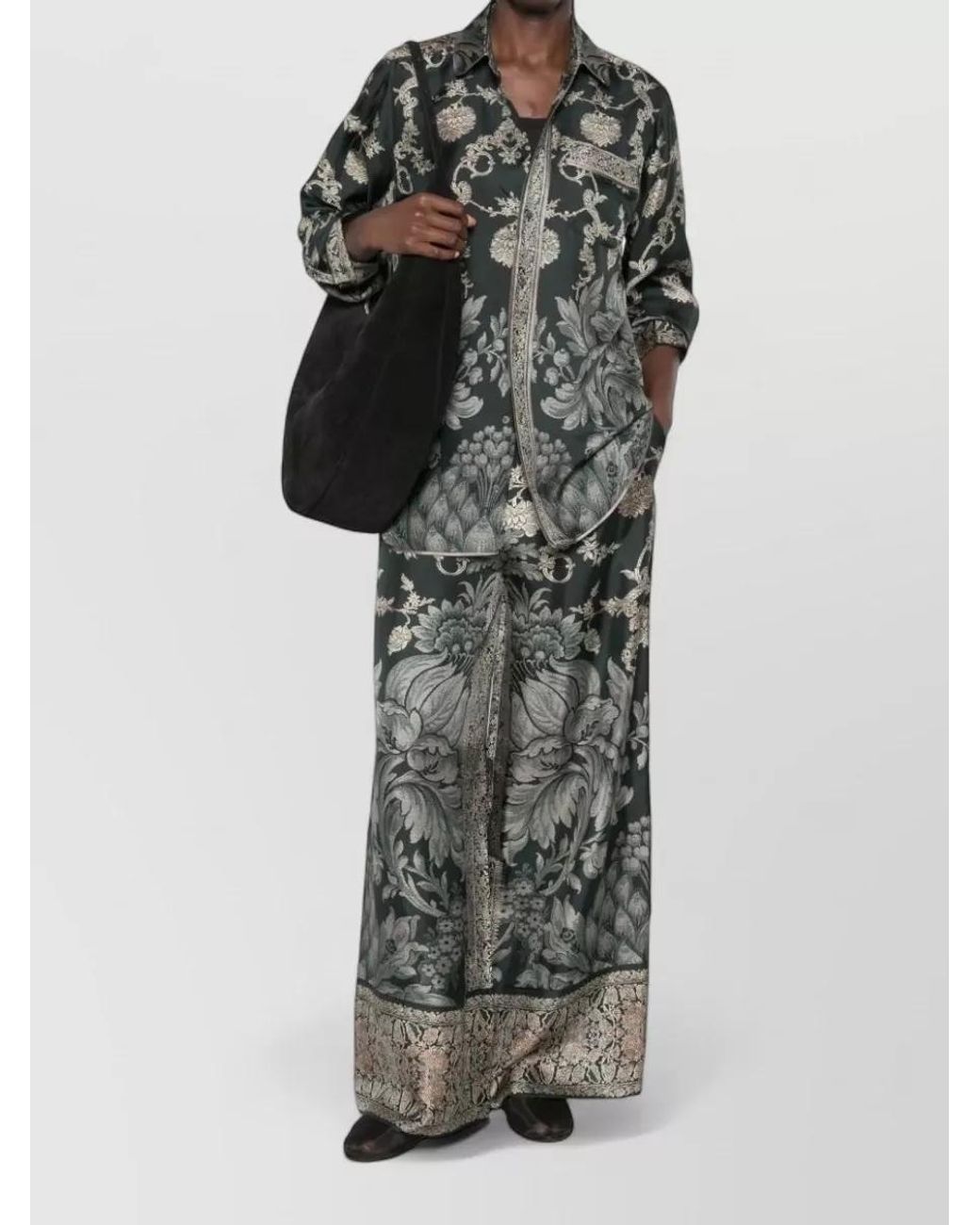 Pierre Louis Mascia Gray Floral-Print Silk Shirt