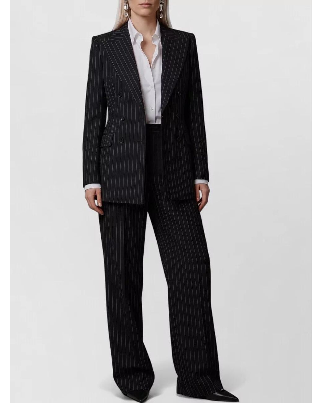 Dolce & Gabbana Black Wool Blend Chalk Stripe Double-Breasted Jacket