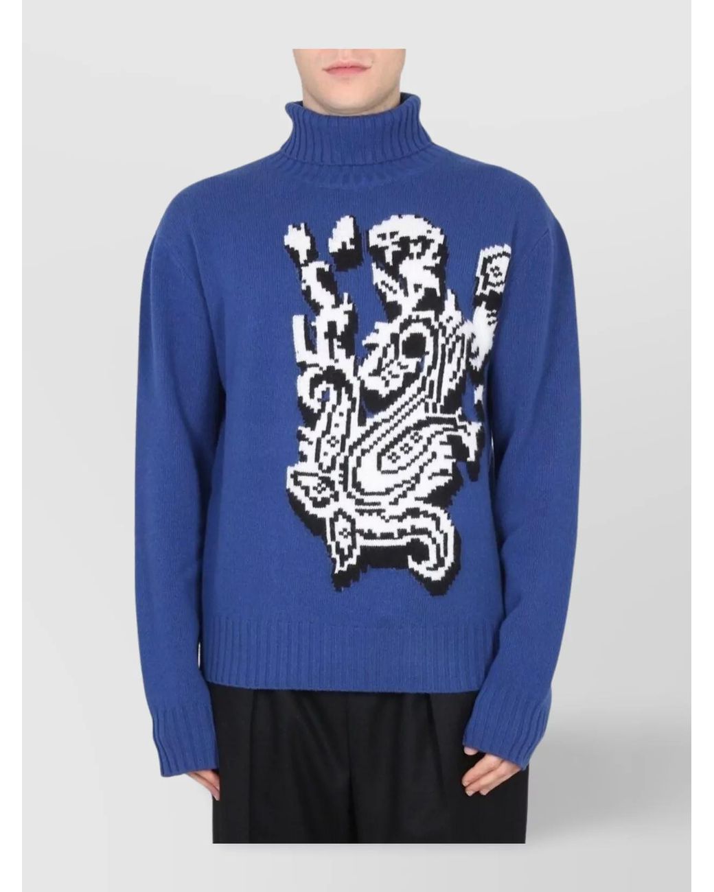 Etro Blue Jacquard Turtleneck Sweater for men