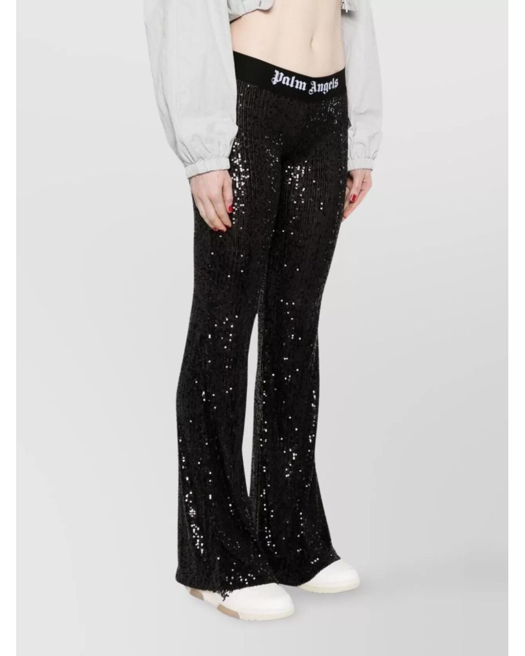 Palm Angels Black Sequined Logo Tape Flared Trousers