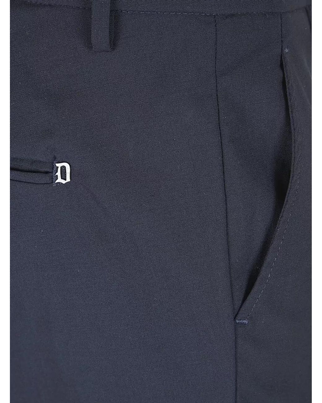Dondup Blue Virgin Wool Low-Rise Straight-Leg Trousers for men