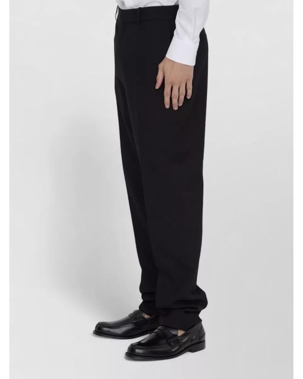 Saint Laurent Black Virgin Wool High-Rise Straight-Leg Trousers for men