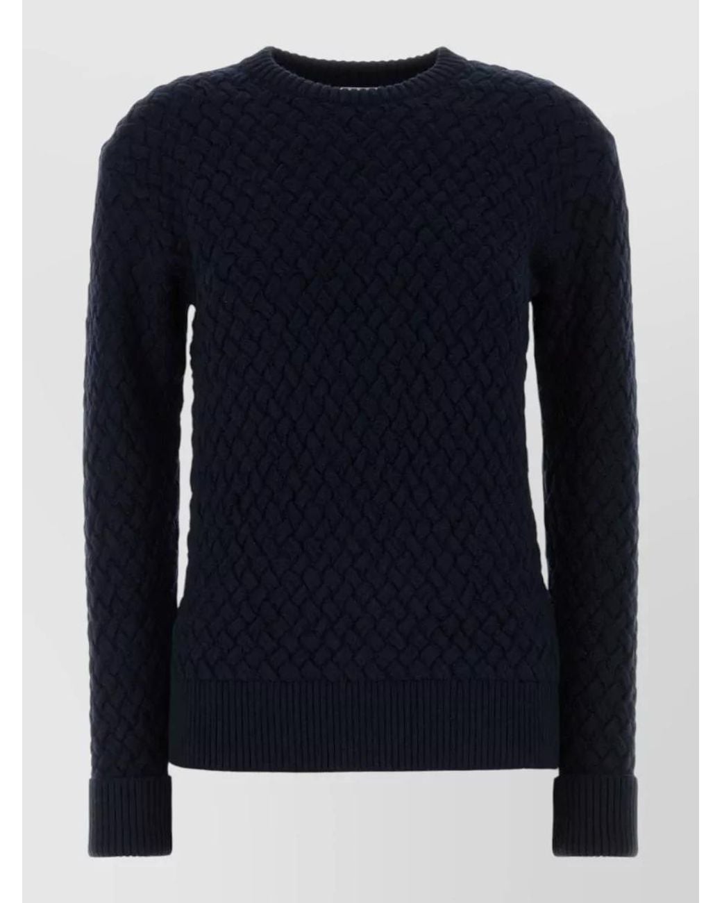 Bottega Veneta Blue Wool Ribbed Intrecciato Crew Neck Sweater