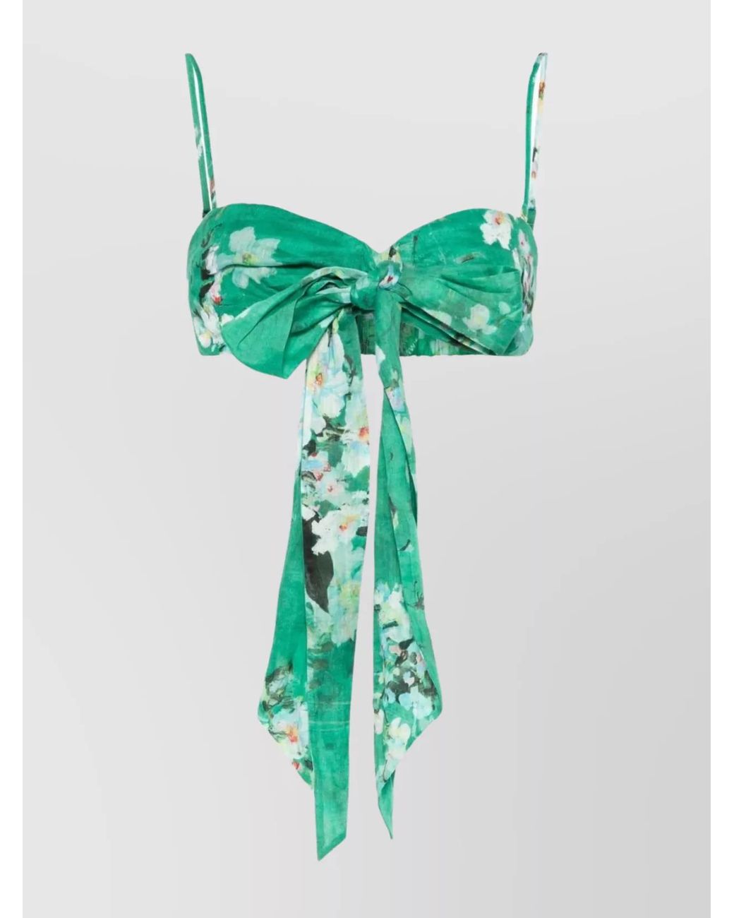 Zimmermann Green Linen Floral-Print Draped Bow Bralette