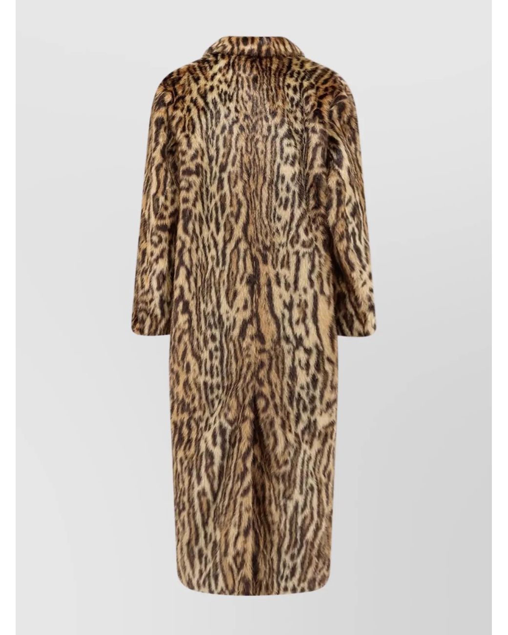 Stand Studio Natural Animal Print Long Coat With Faux Fur