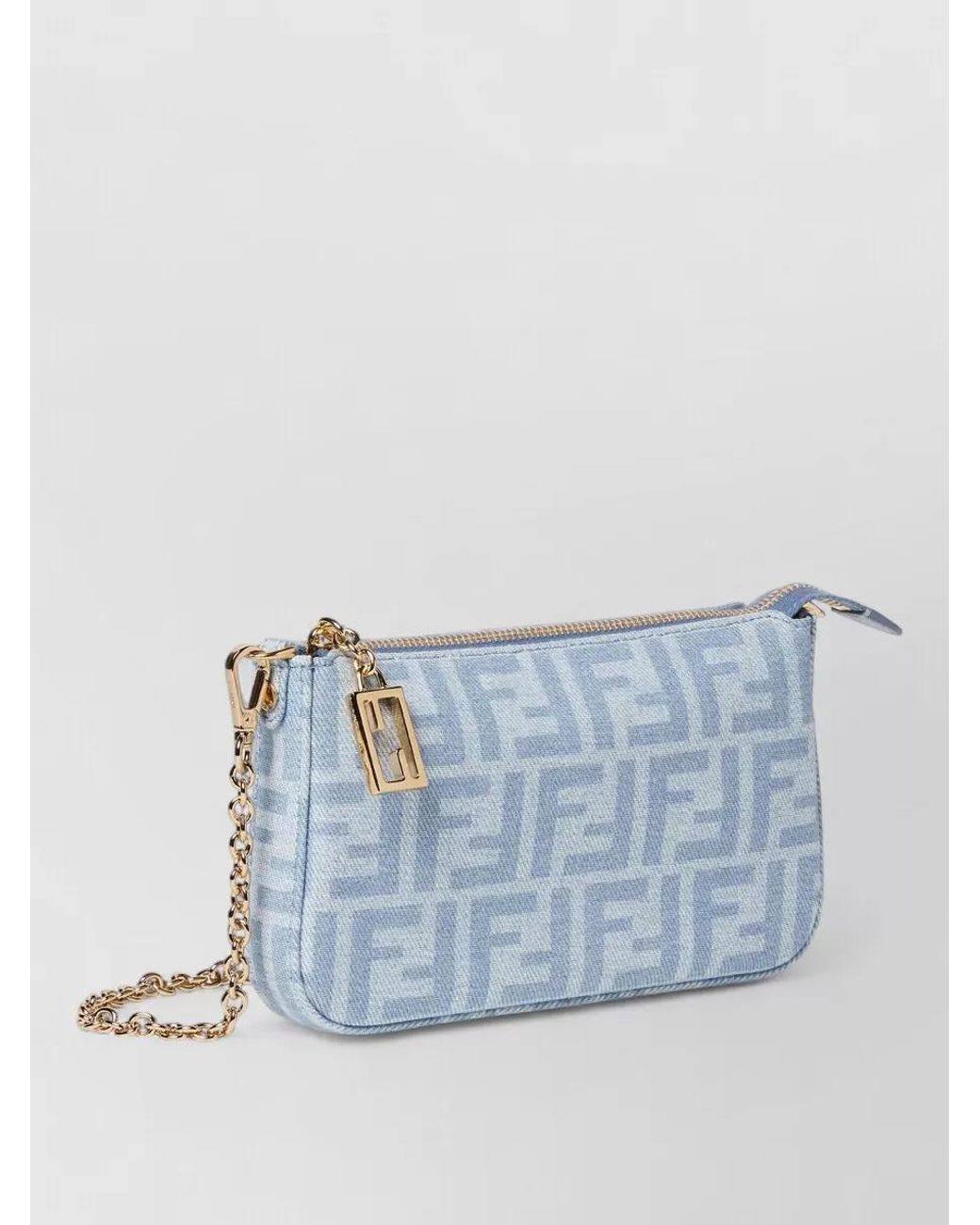 Fendi Blue Baguette Denim Clutch Bag