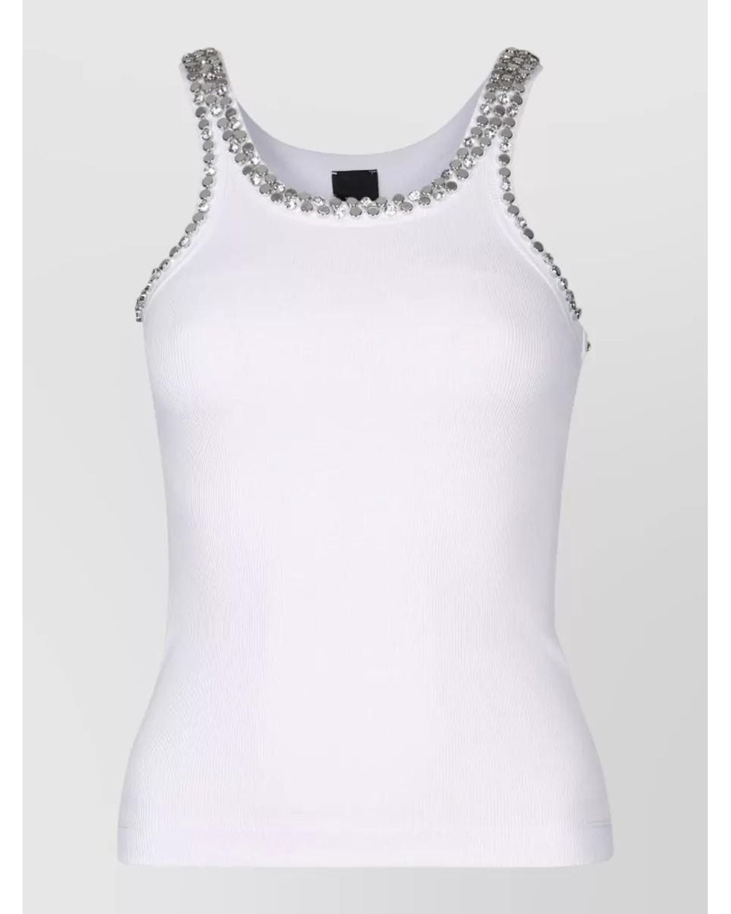 Pinko White Crystal Embellished Ribbed Tank Top