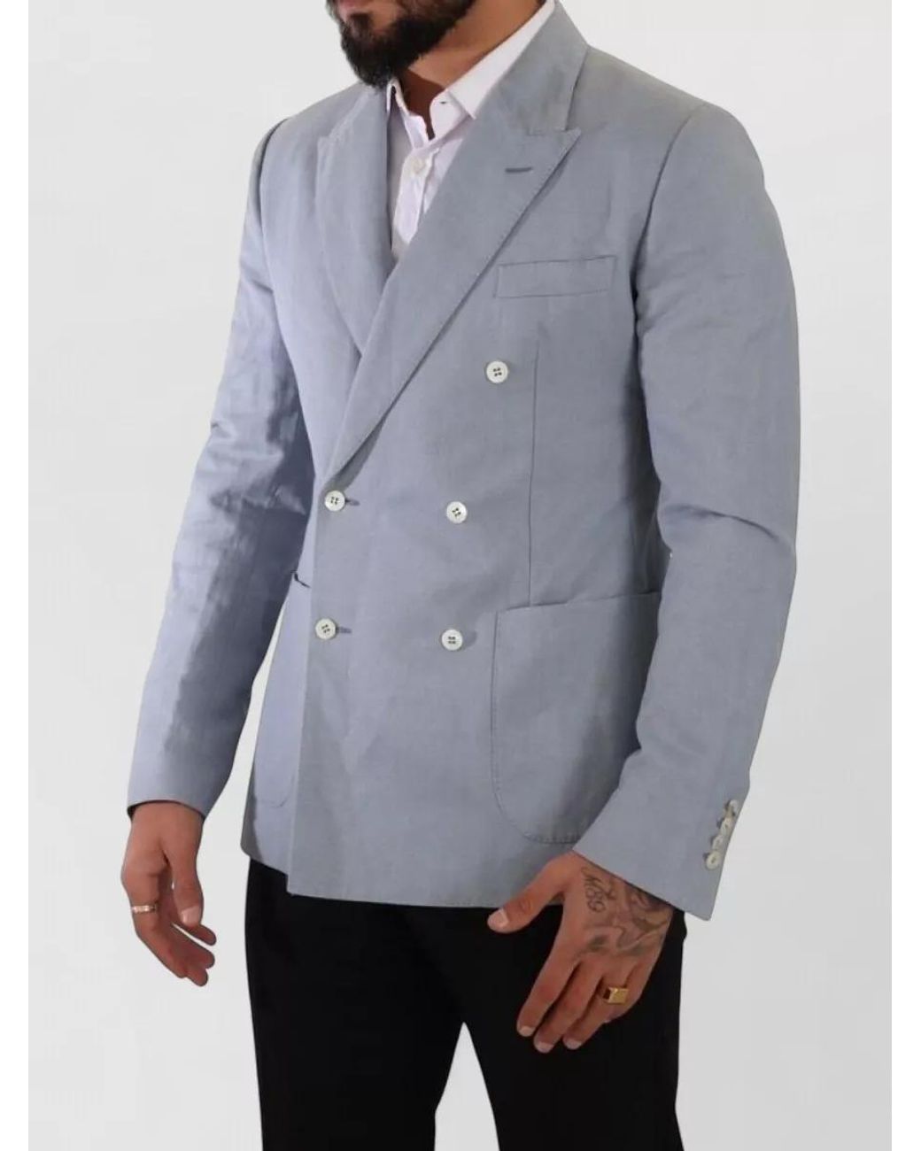 Dolce & Gabbana Gray Linen Slim-Fit Double-Breasted Blazer for men