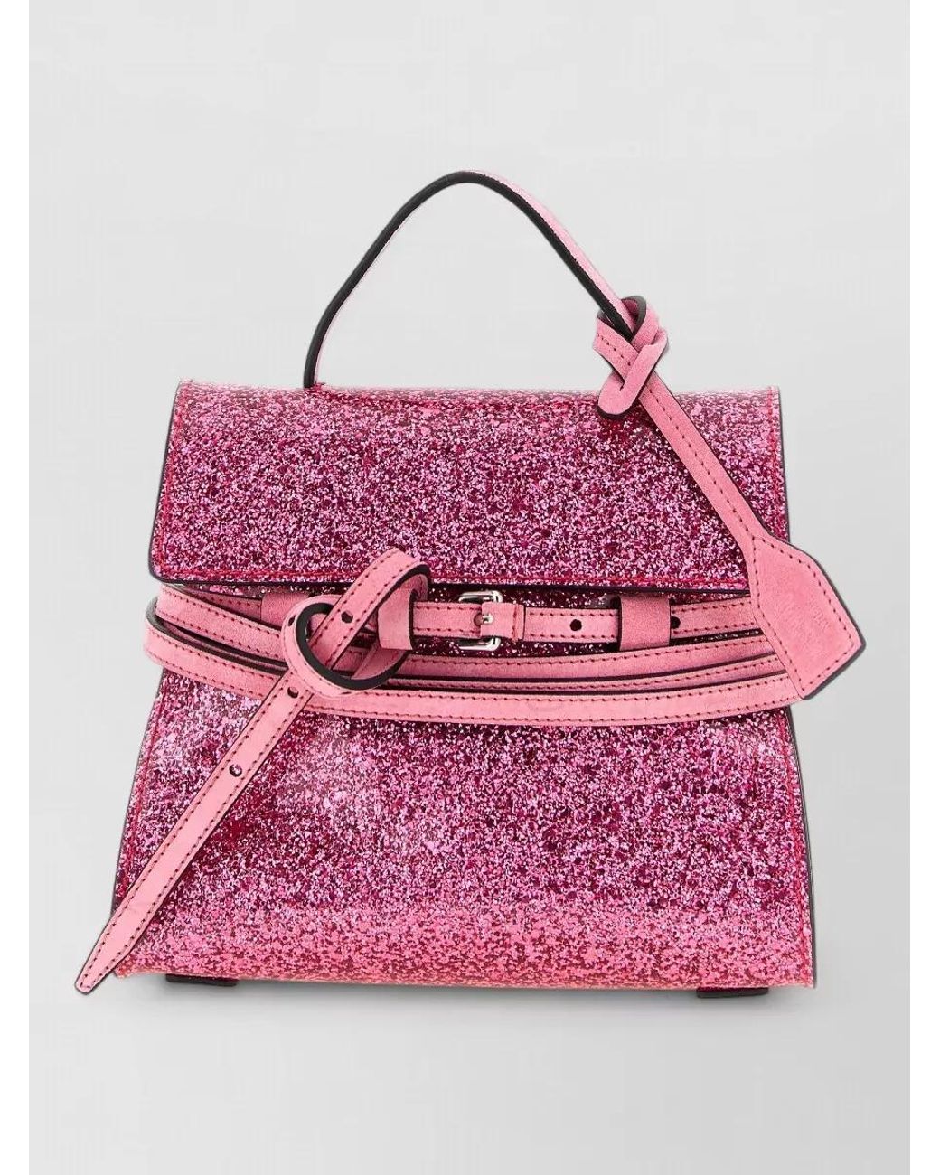 Moschino Pink Leather Glitter Shoulder Bag