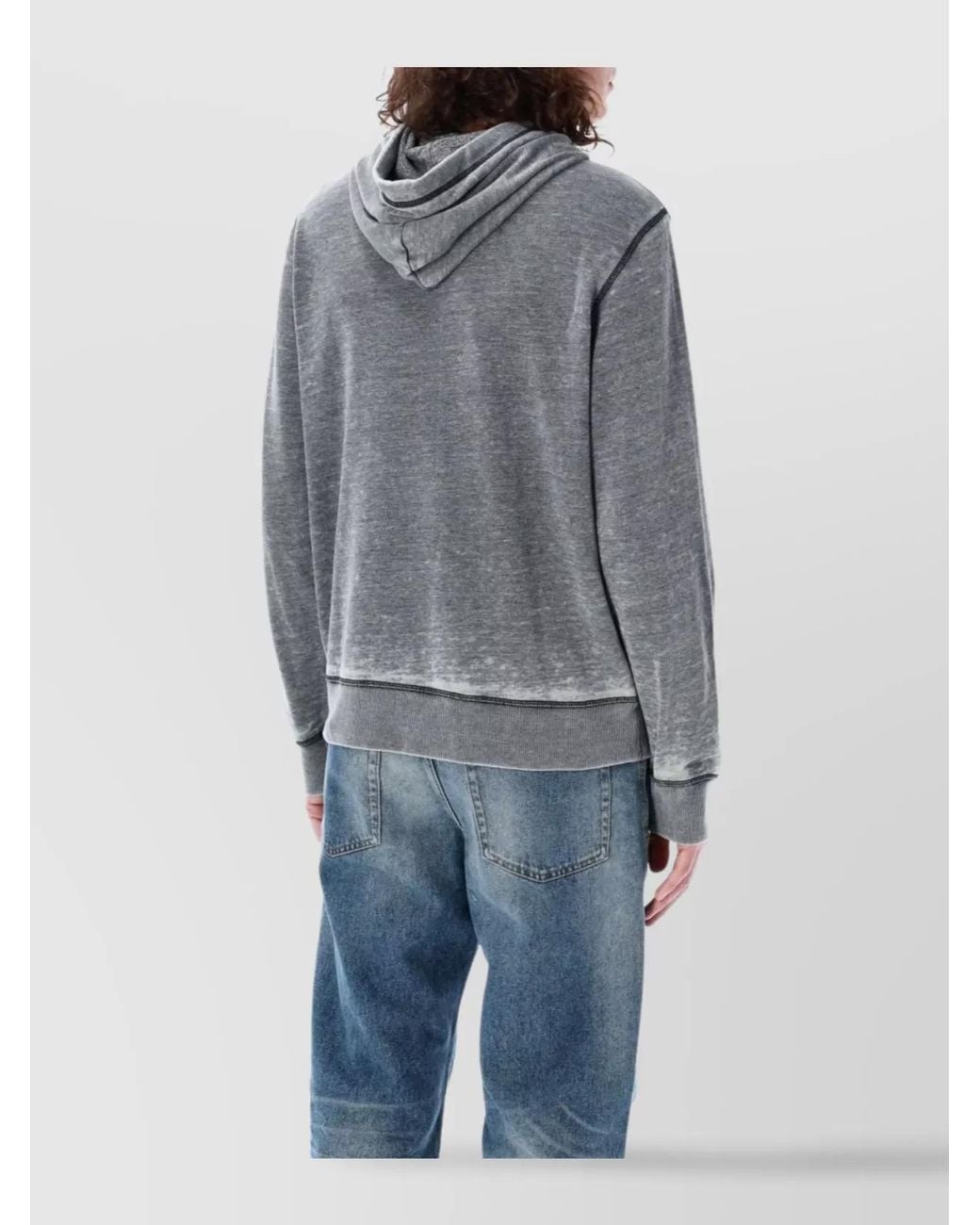 DIESEL Gray Hooded Sweater With Kangaroo Pocket And Ribbed Finish for men