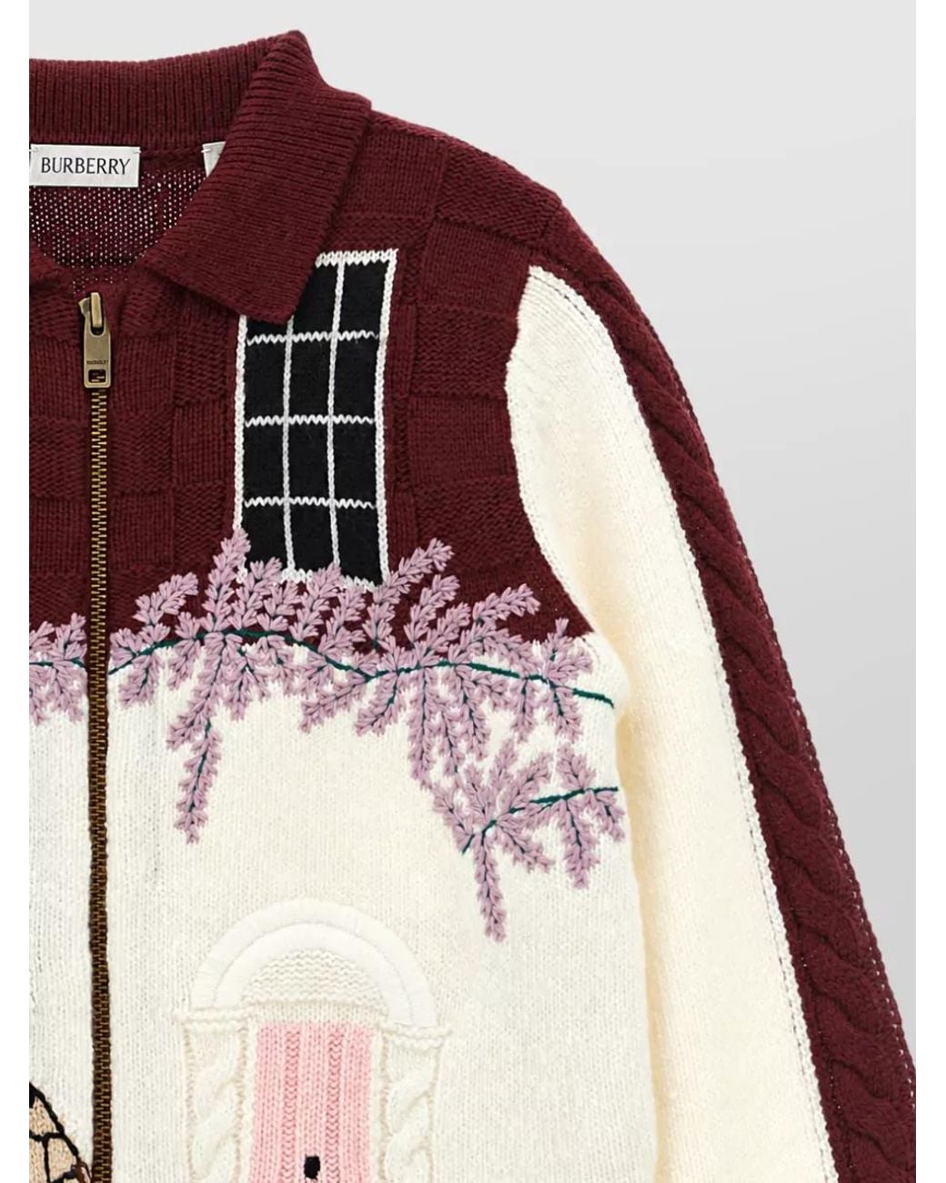 Burberry Red Cashmere Wool Ribbed Polo Cardigan