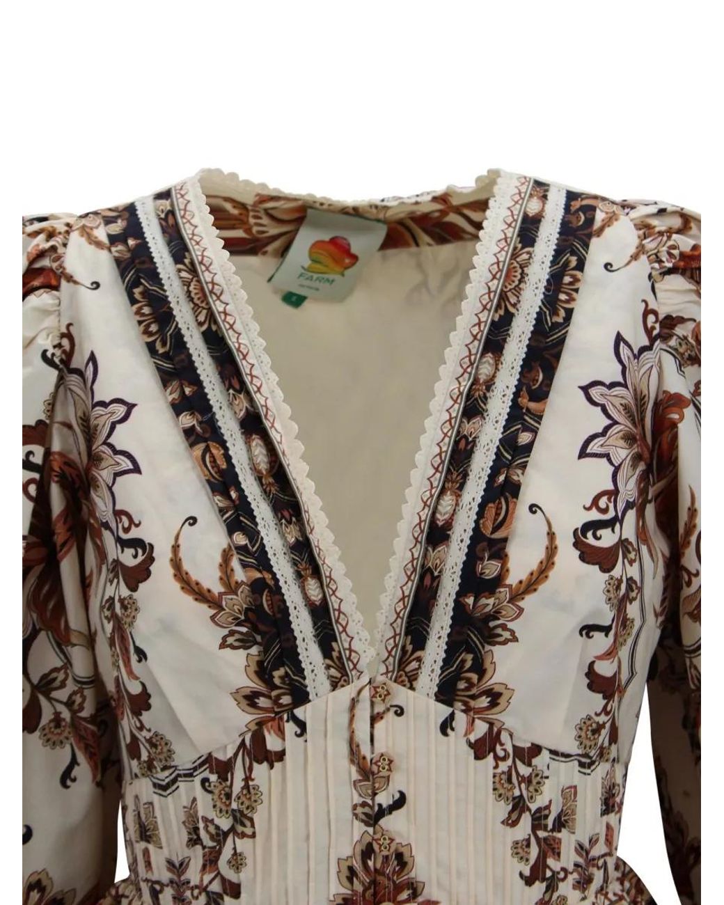 Farm Rio Brown Floral Lace-Trim V-Neck Blouse