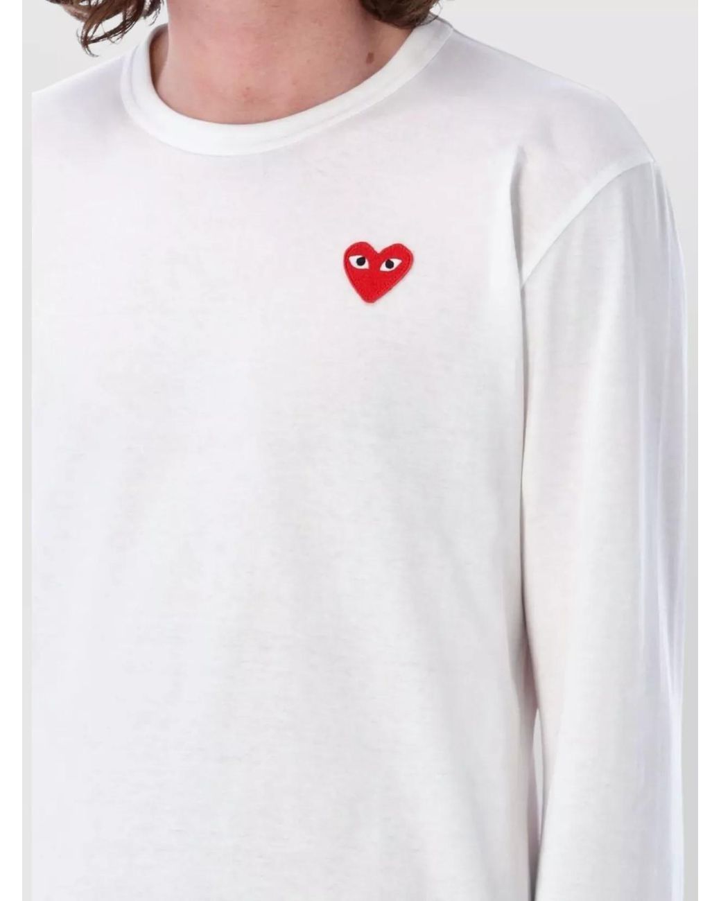 COMME DES GARÇONS PLAY White Long Sleeve Heart Crew Neck Top
