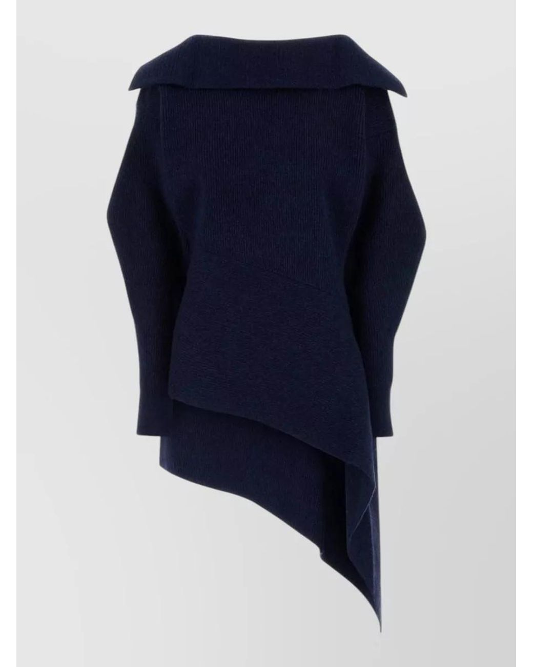 Givenchy Blue Wool Cashmere Ribbed Asymmetric V-Neck Midi Dress