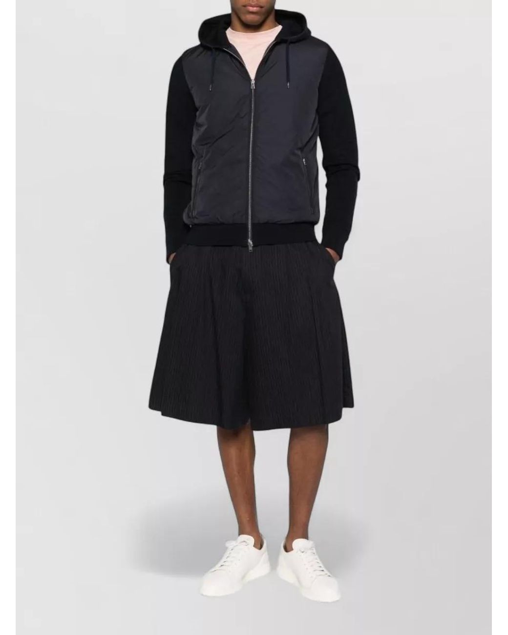 Herno Blue Cotton Piqué Knit Padded Hooded Jacket for men