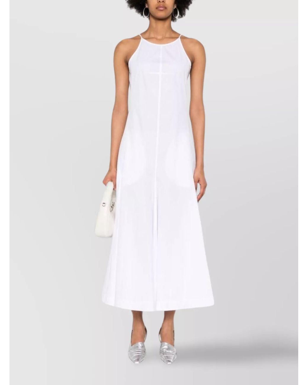Sportmax White Cotton Sleeveless Flared Midi Dress