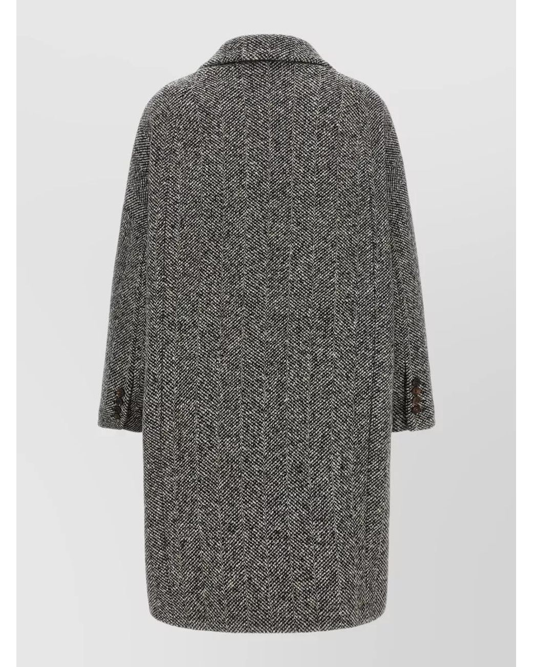 Brunello Cucinelli Gray Virgin Wool And Alpaca Herringbone Double-Breasted Long Coat