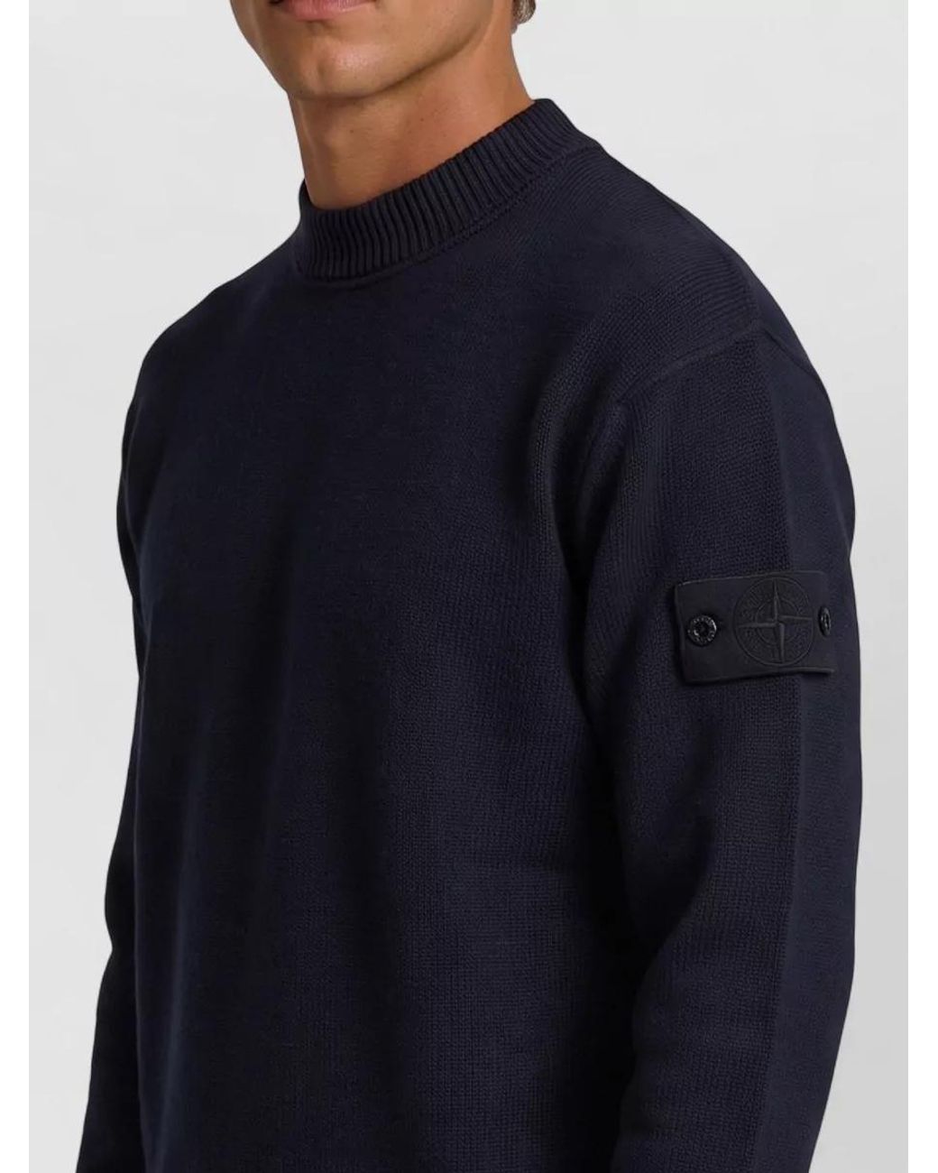 Stone Island Blue Cashmere Blend Ribbed Regular-Fit Crew-Neck Jumper for men