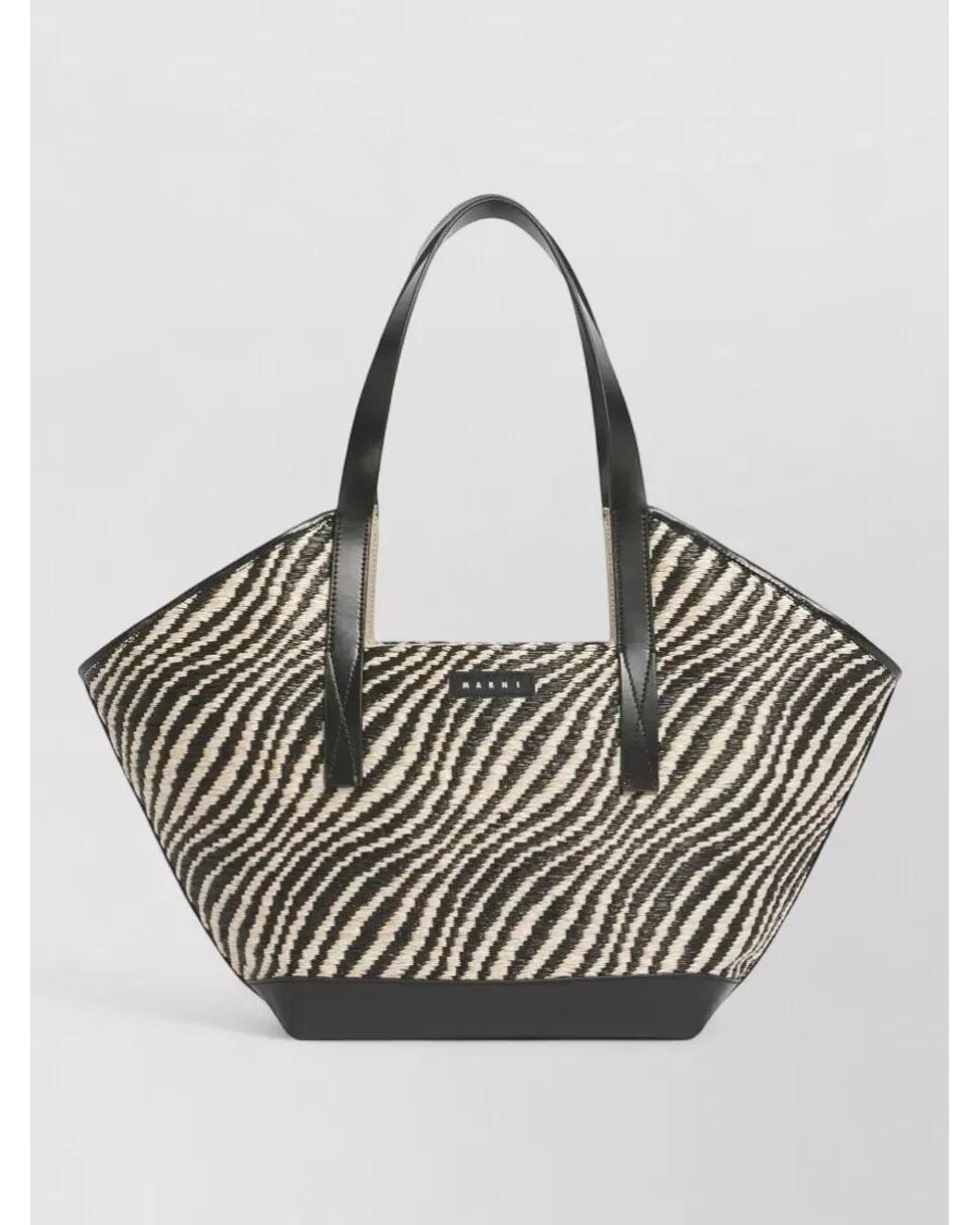 Marni Gray Small Tote Bag Zebra Pattern Canvas