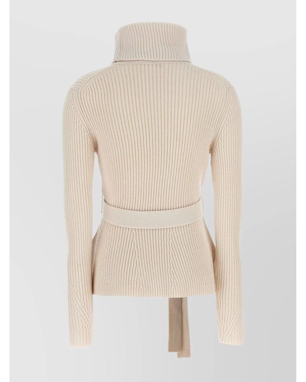 Zimmermann Natural Wool High-Neck Belted Peplum Sweater