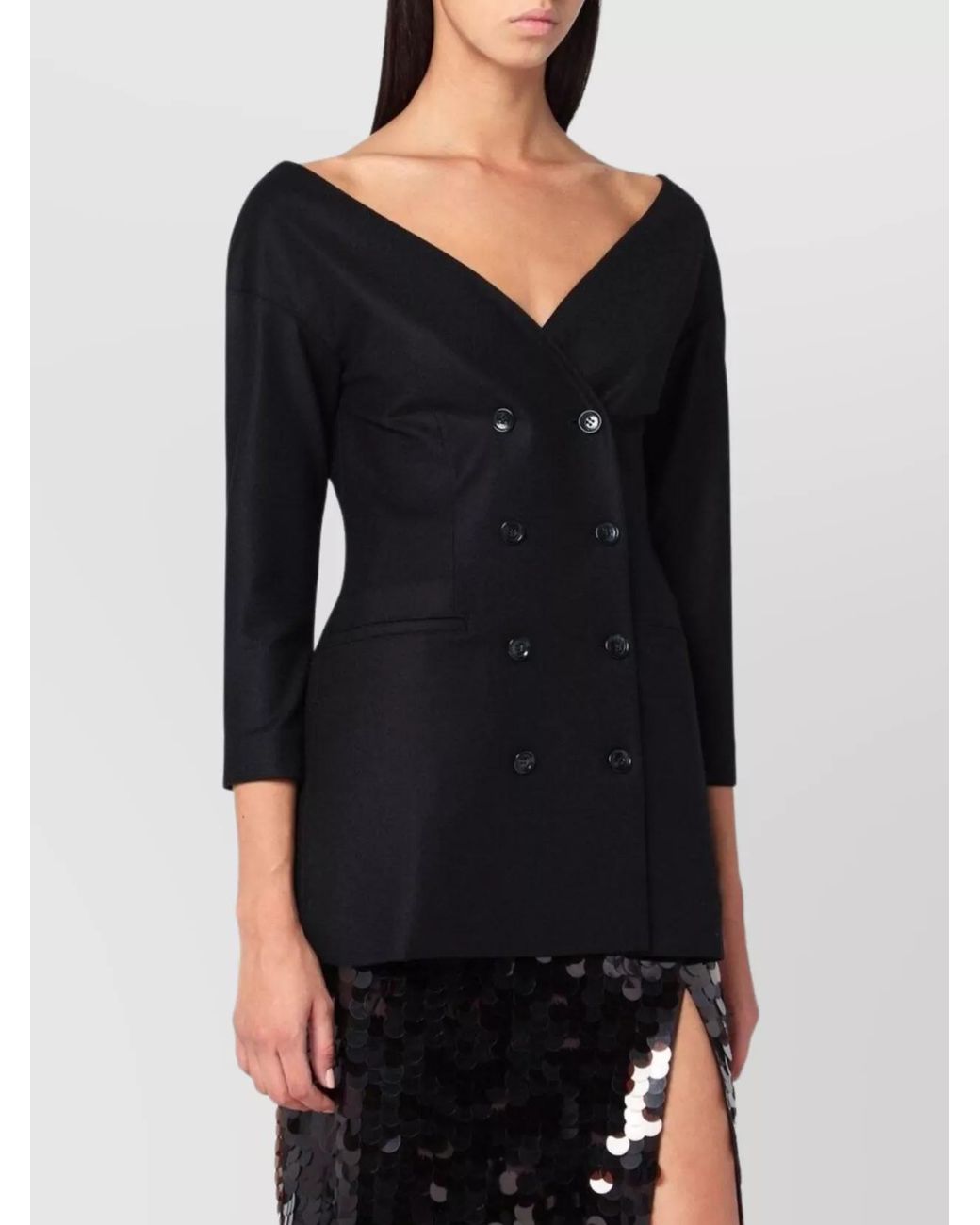 Alberta Ferretti Black Wool V-Neck Jacket