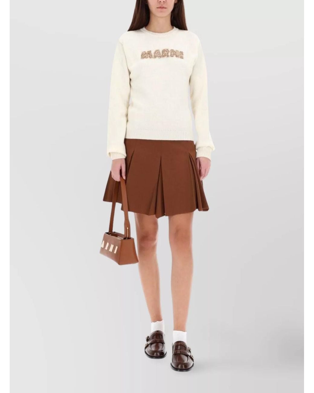 Marni White Virgin Wool Pleated Mini Skirt