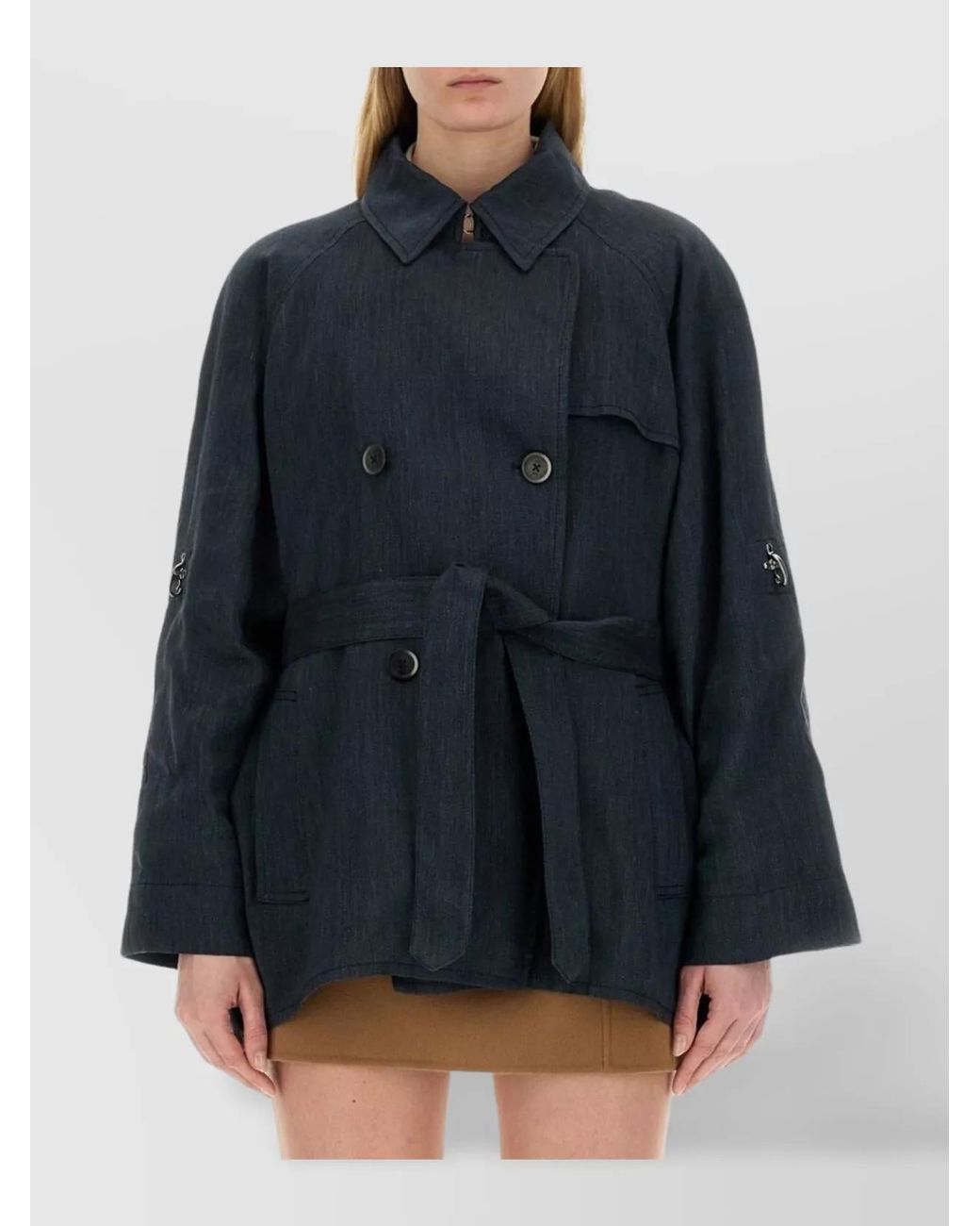 Fay Black Double-Breasted Belted Short Trench Coat