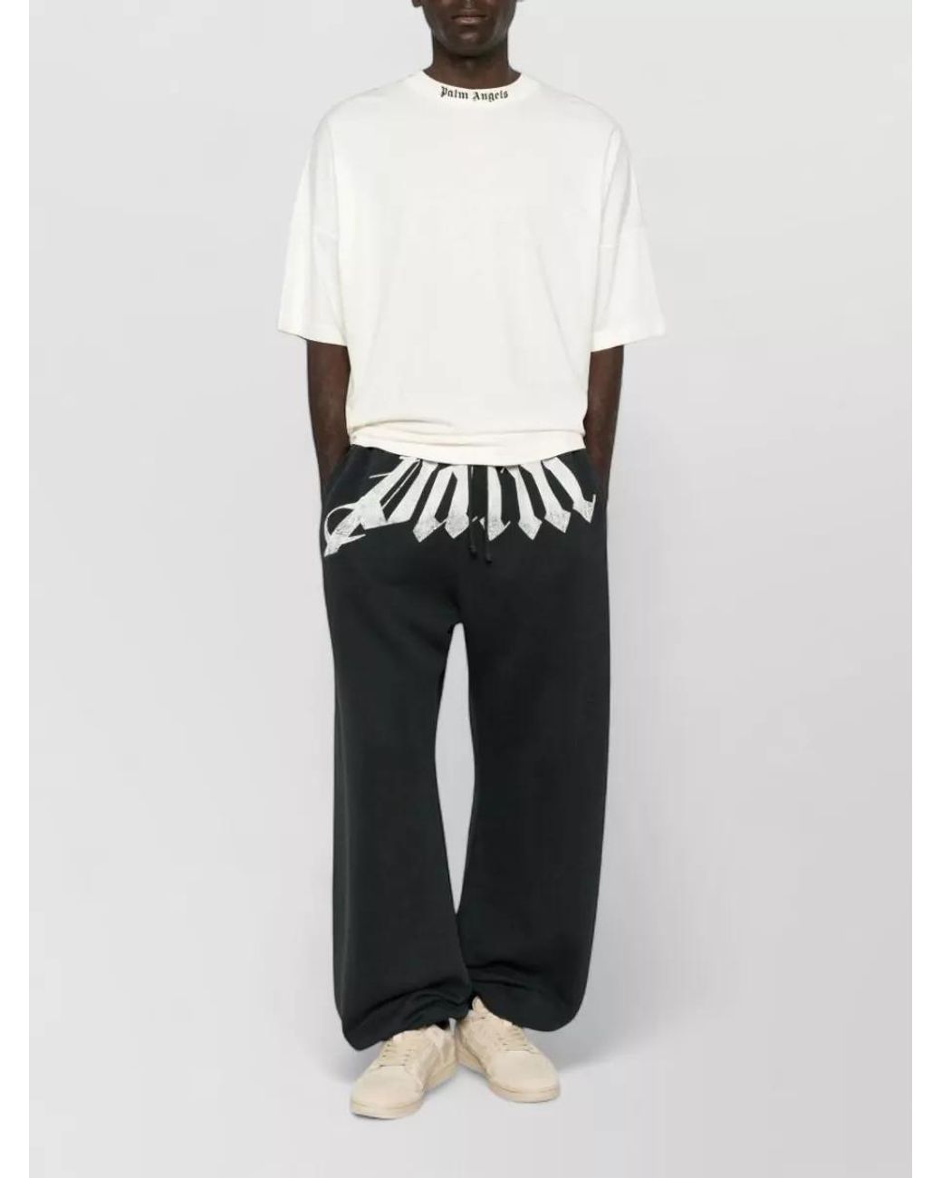 Palm Angels White Cotton Logo Print Wide Leg Sweatpants for men