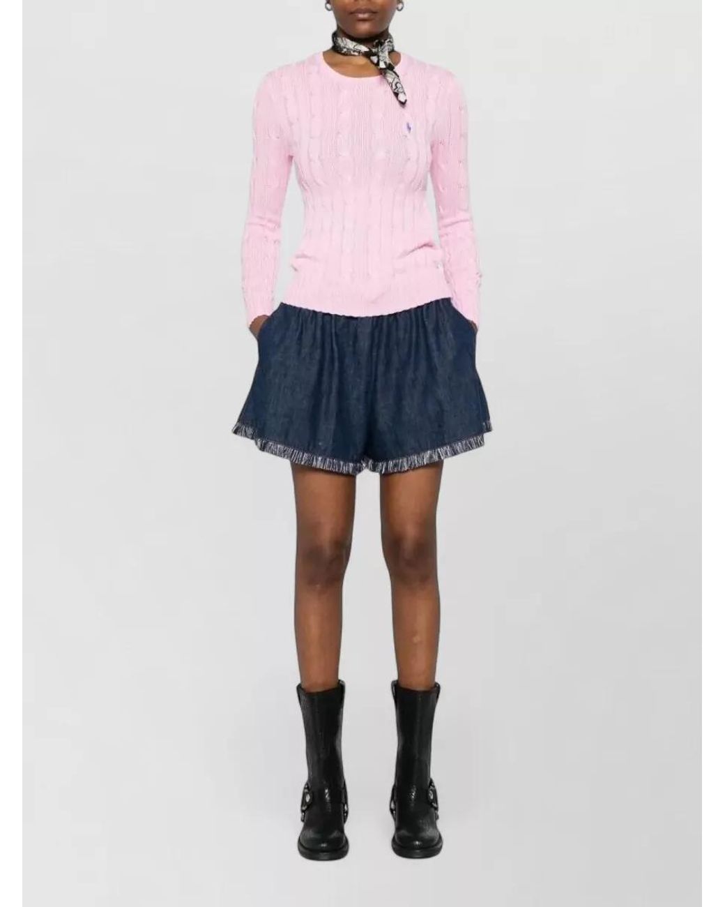 Ralph Lauren Pink Cable-Knit Cotton Crew-Neck Long-Sleeve Jumper