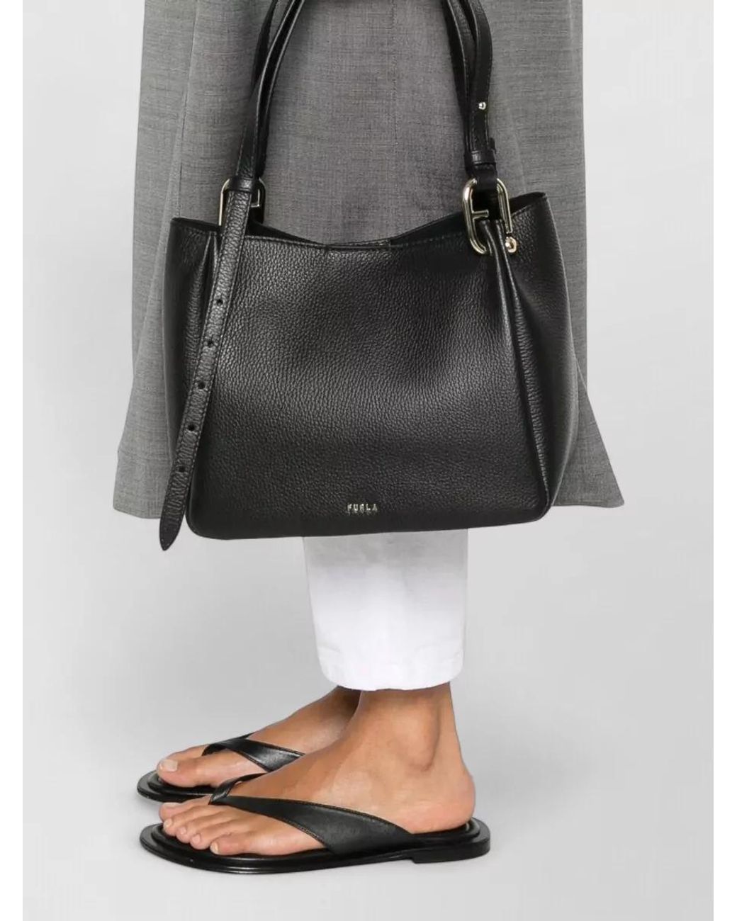 Furla Black Na Calf Leather Tote Bag