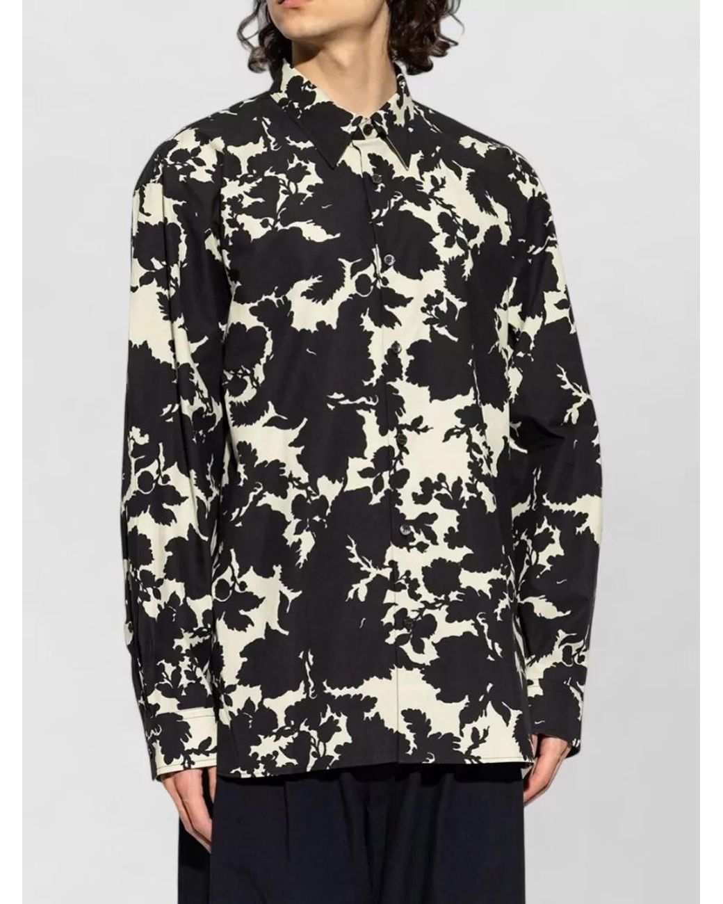 Dries Van Noten Black Patterned Cotton Shirt for men