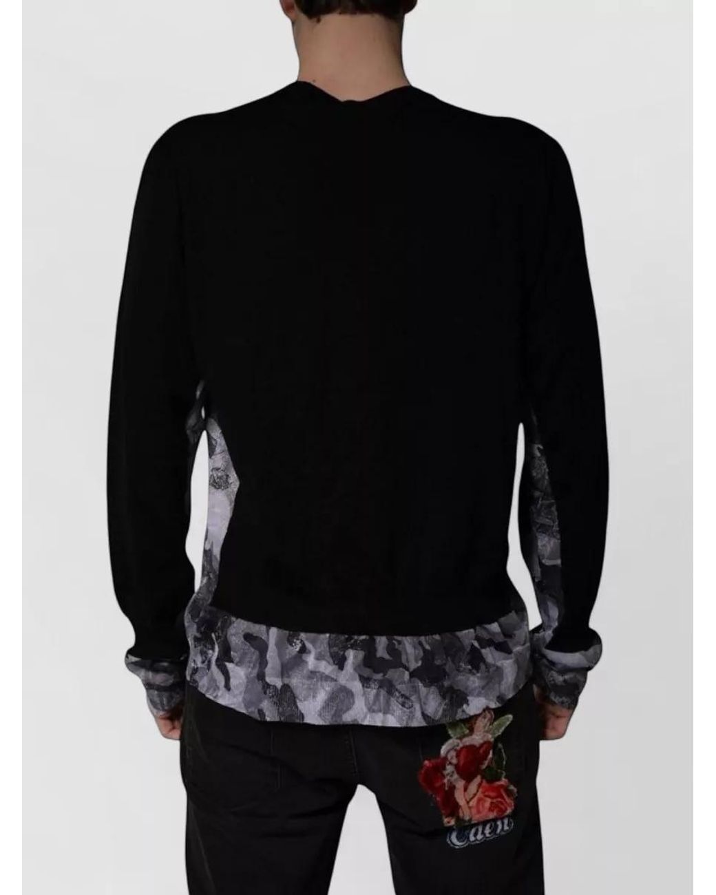 Dolce & Gabbana Black Virgin Wool Camouflage V-Neck Sweater for men