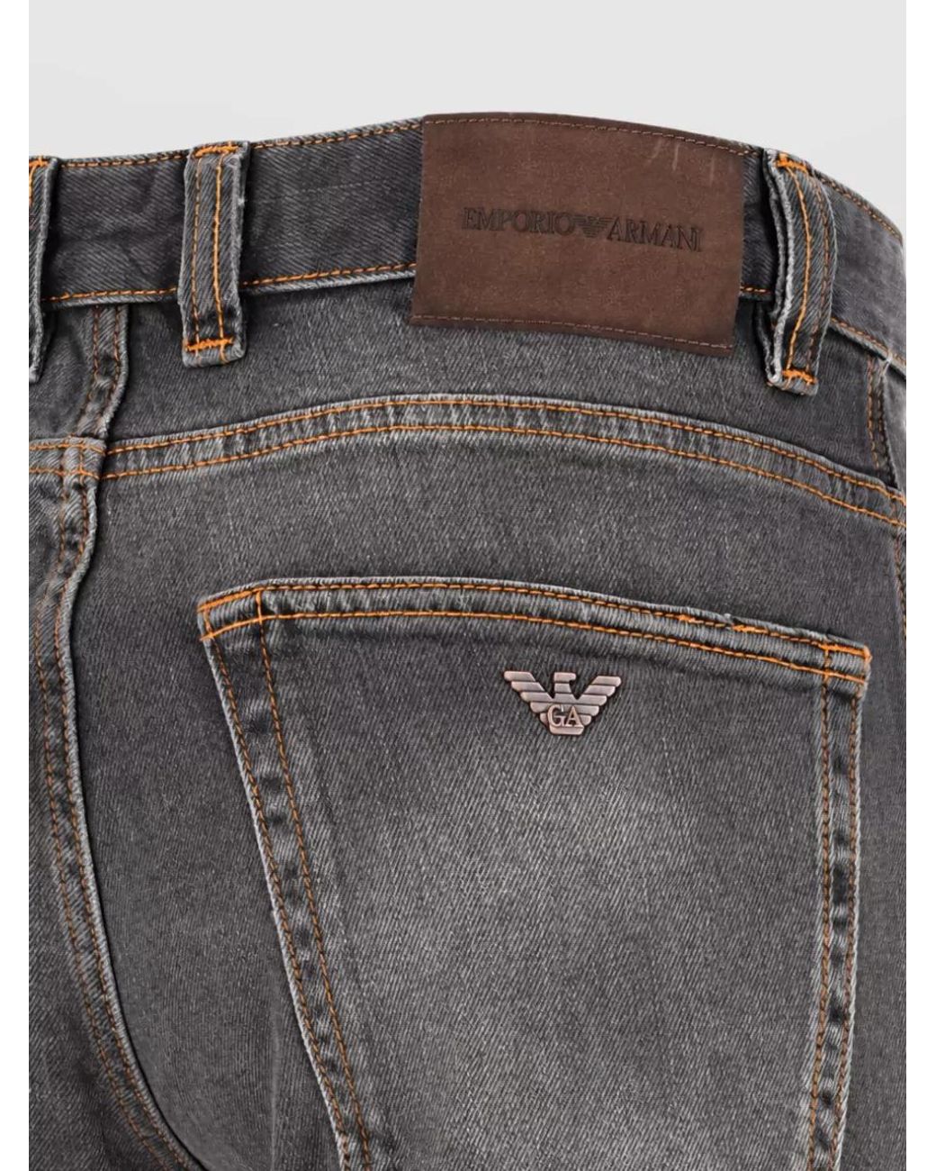 Emporio Armani Gray Stretch Denim Loose-Fit Straight-Leg Jeans for men