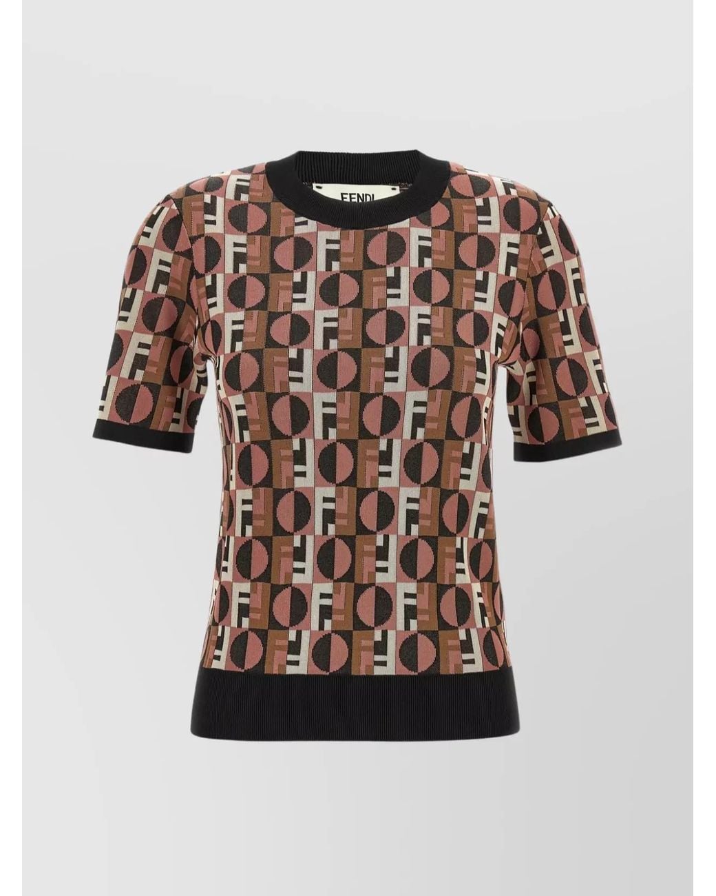 Fendi Multicolor Ribbed Jacquard Short-Sleeve Crew-Neck Knitted Top
