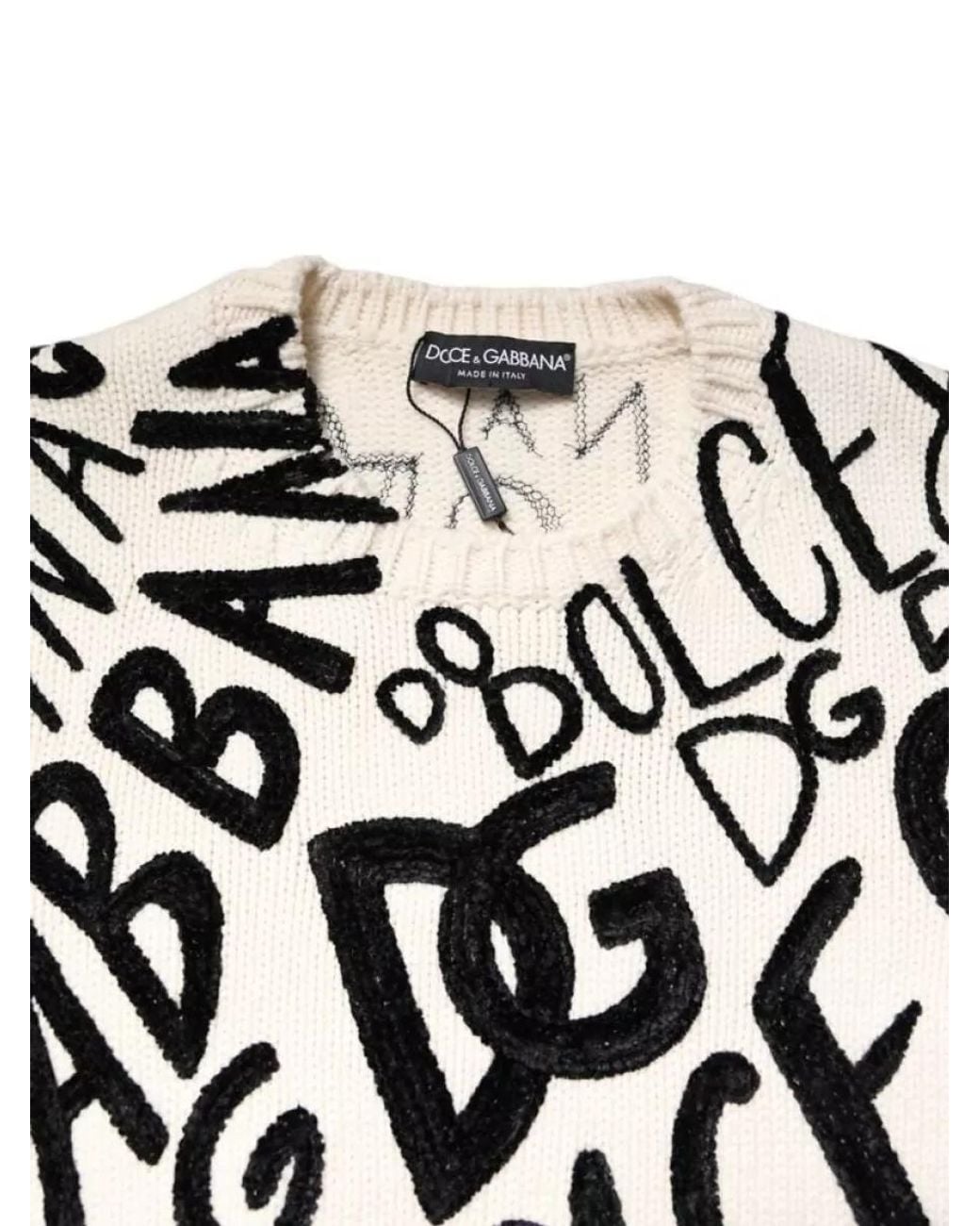 Dolce & Gabbana Black Cashmere Logo Print Pullover Sweatshirt