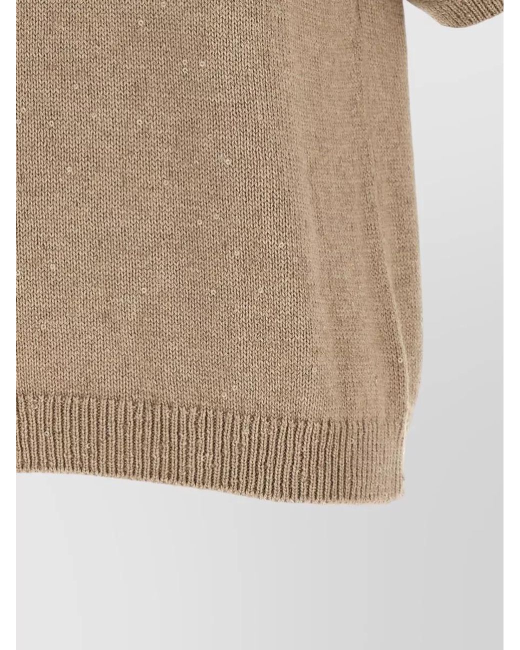 Brunello Cucinelli Natural Cashmere Silk Ribbed Short-Sleeve Sweater
