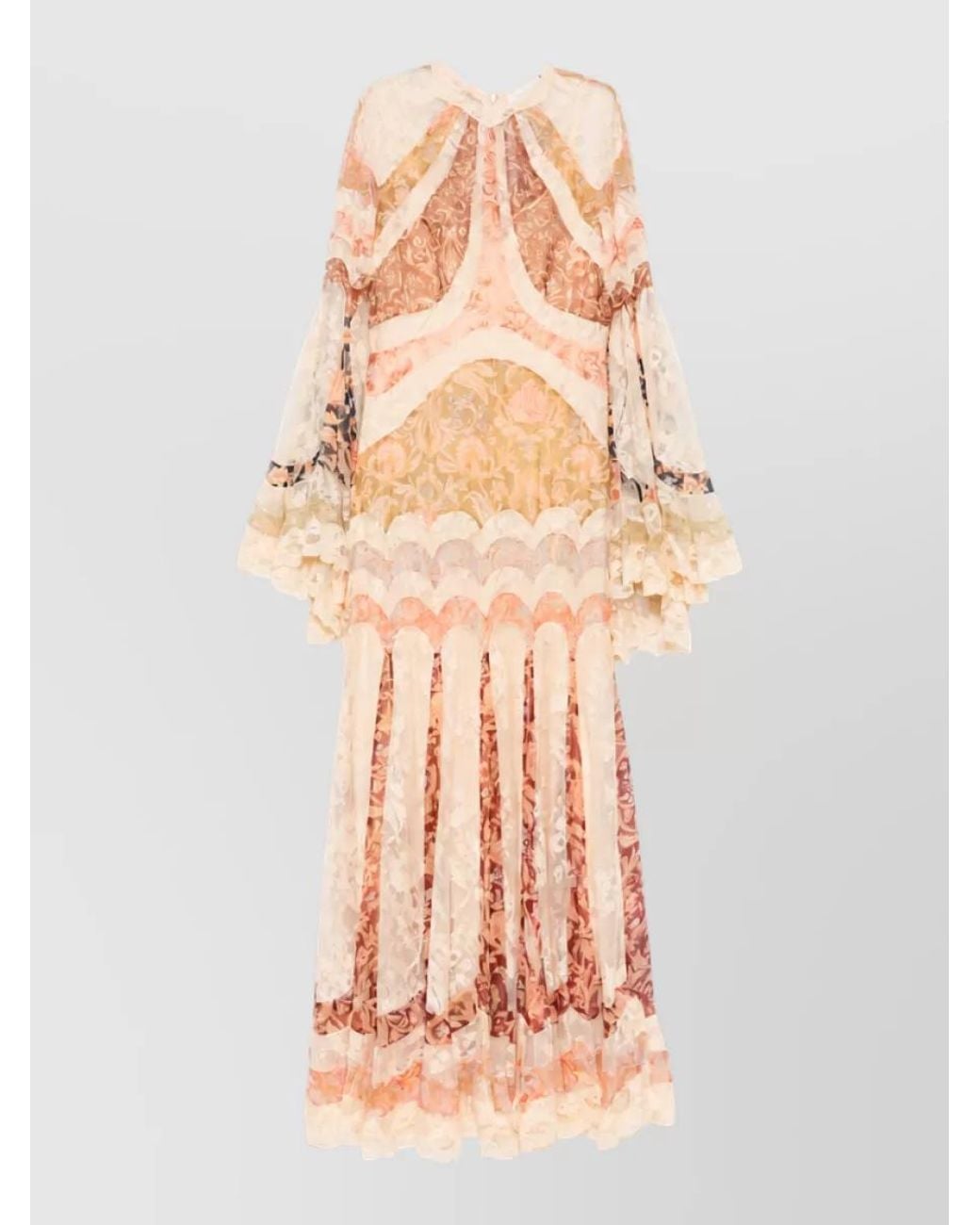 Zimmermann Pink Floral-Print Lace-Paneled High-Neck Long-Sleeve Flared-Hem Maxi Dress