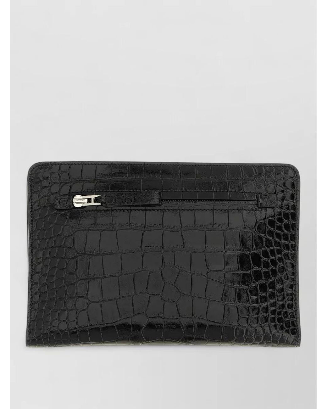 Tom Ford Black Leather Croc-Effect Clutch Bag for men