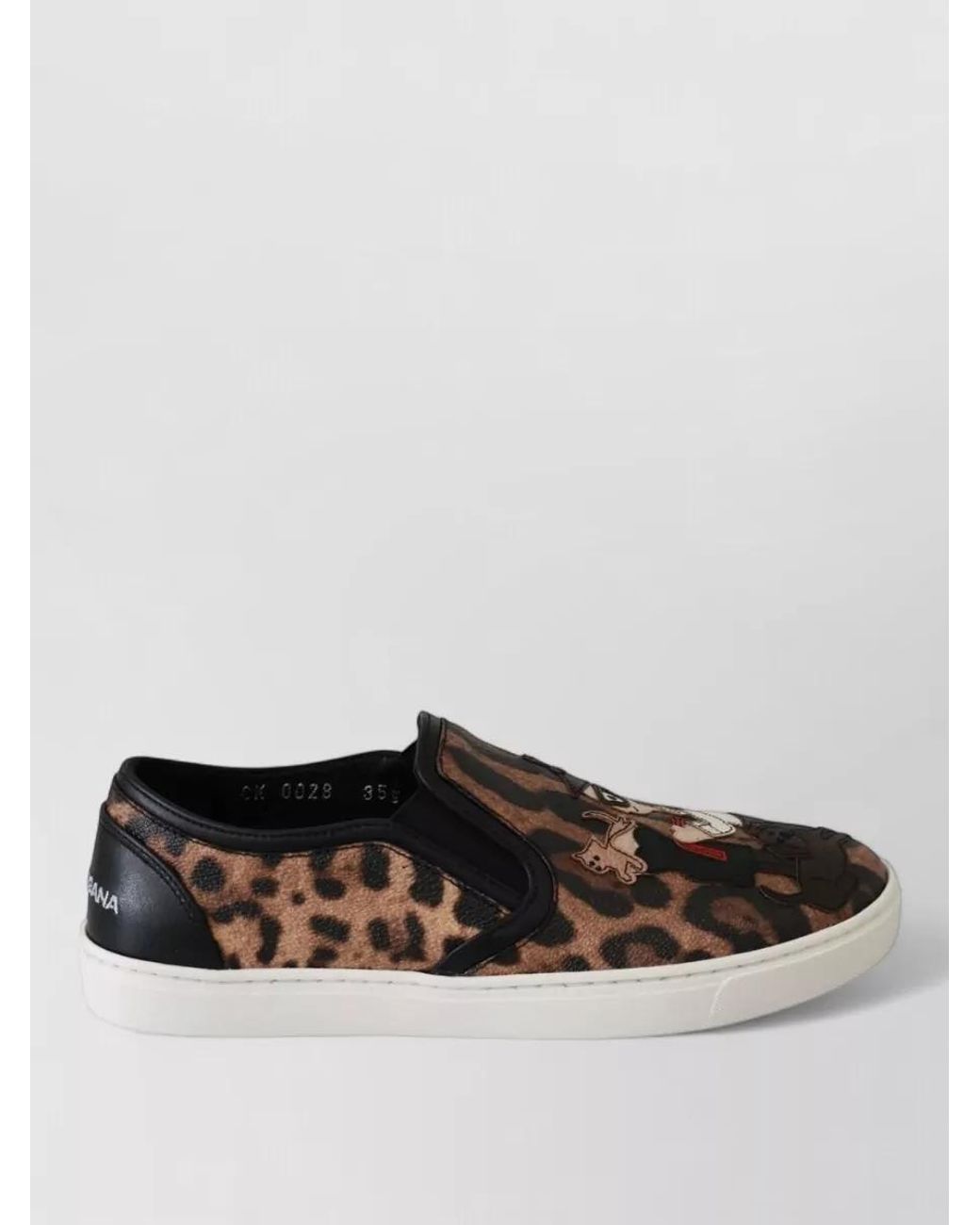 Dolce & Gabbana Black Leather Leopard-Print Slip-On Sneakers