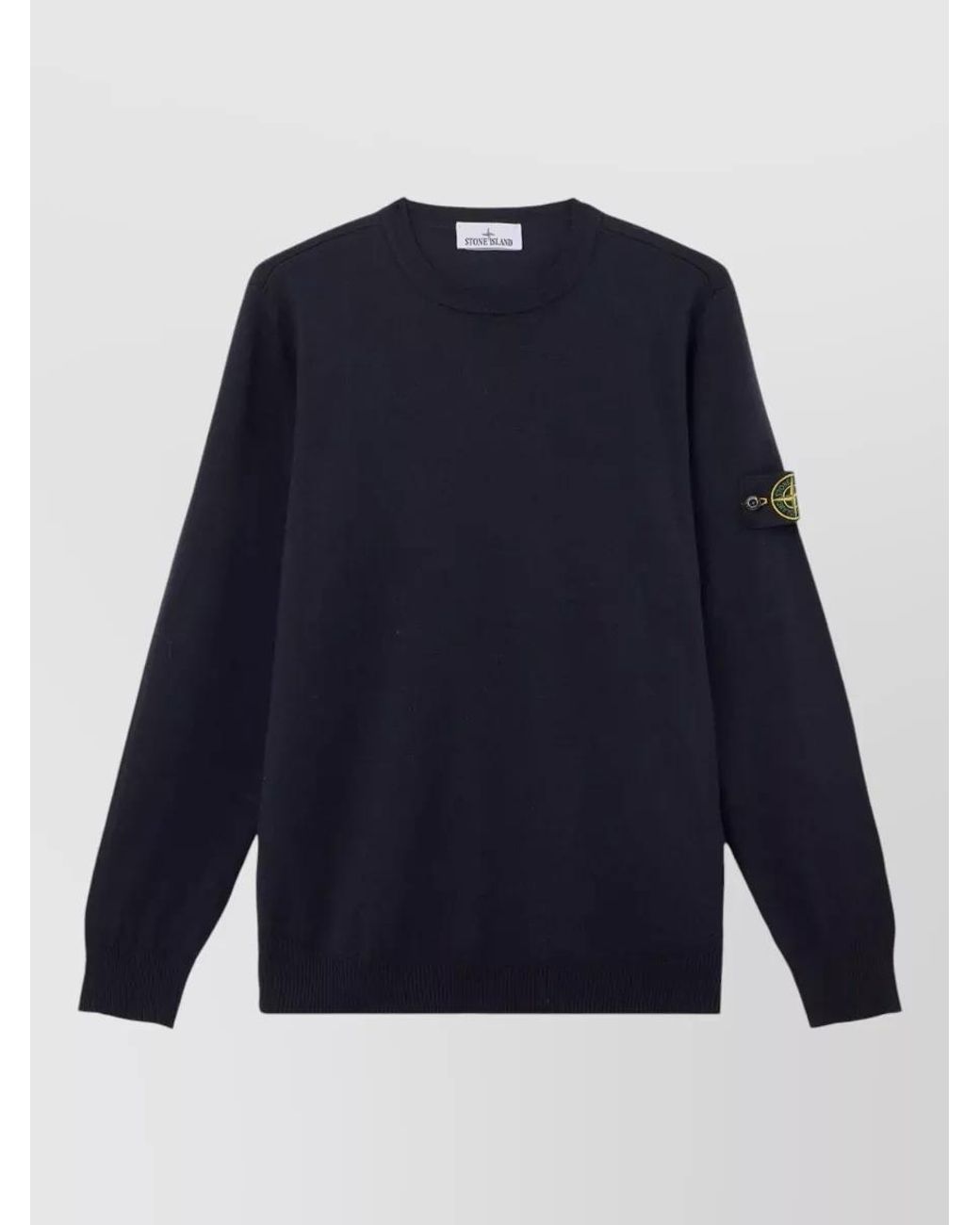 Stone Island Blue Ribbed Virgin Wool Crew Neck Sweater for men