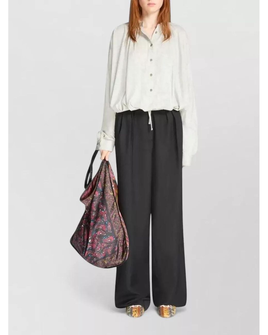 Dries Van Noten Black Wool Pleated Wide-Leg Trousers