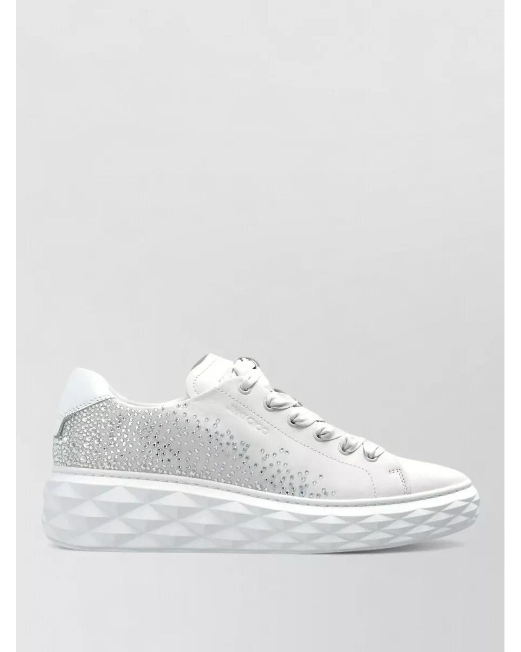 Jimmy Choo White Crystal Embellished Leather Lace Up Sneakers