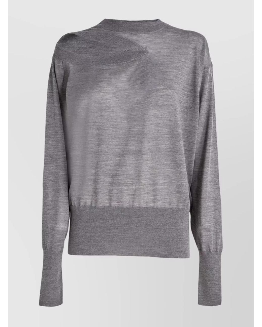 Stella McCartney Gray Merino Wool Ribbed Mock Neck Cutout Long Sleeve Sweater